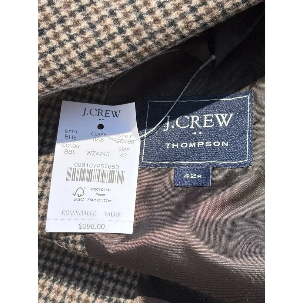 JCrew Thompson Blazer Jacket Mens 42 Brown Wool Blend Tweed Fleck Sport Coat NEW